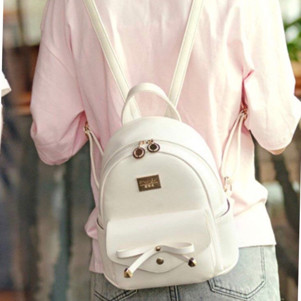 Chic Bow White Faux Leather Mini Backpack Purse